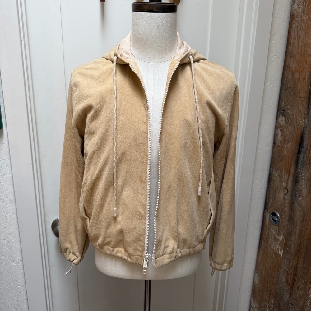 Vince Women's Suede Beige Hooded Utility Jacket-size M - Picture 9 of 16